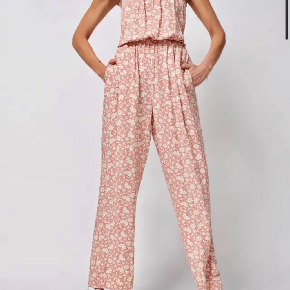 Faherty Strapless Floral Pink Jumpsuit